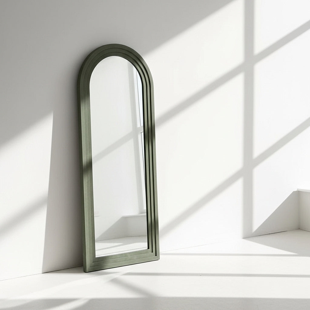 Green Arch Leather-Wrapped Mirror