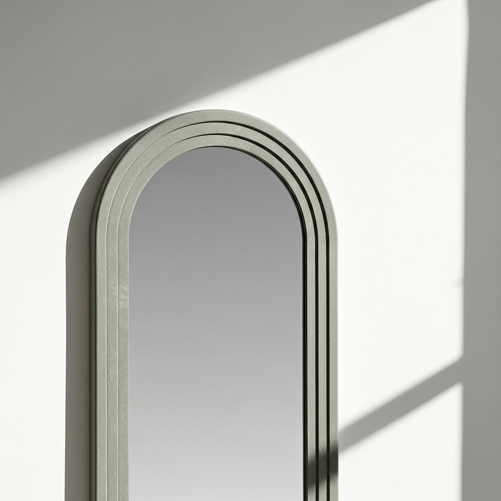 Green Arch Leather-Wrapped Mirror