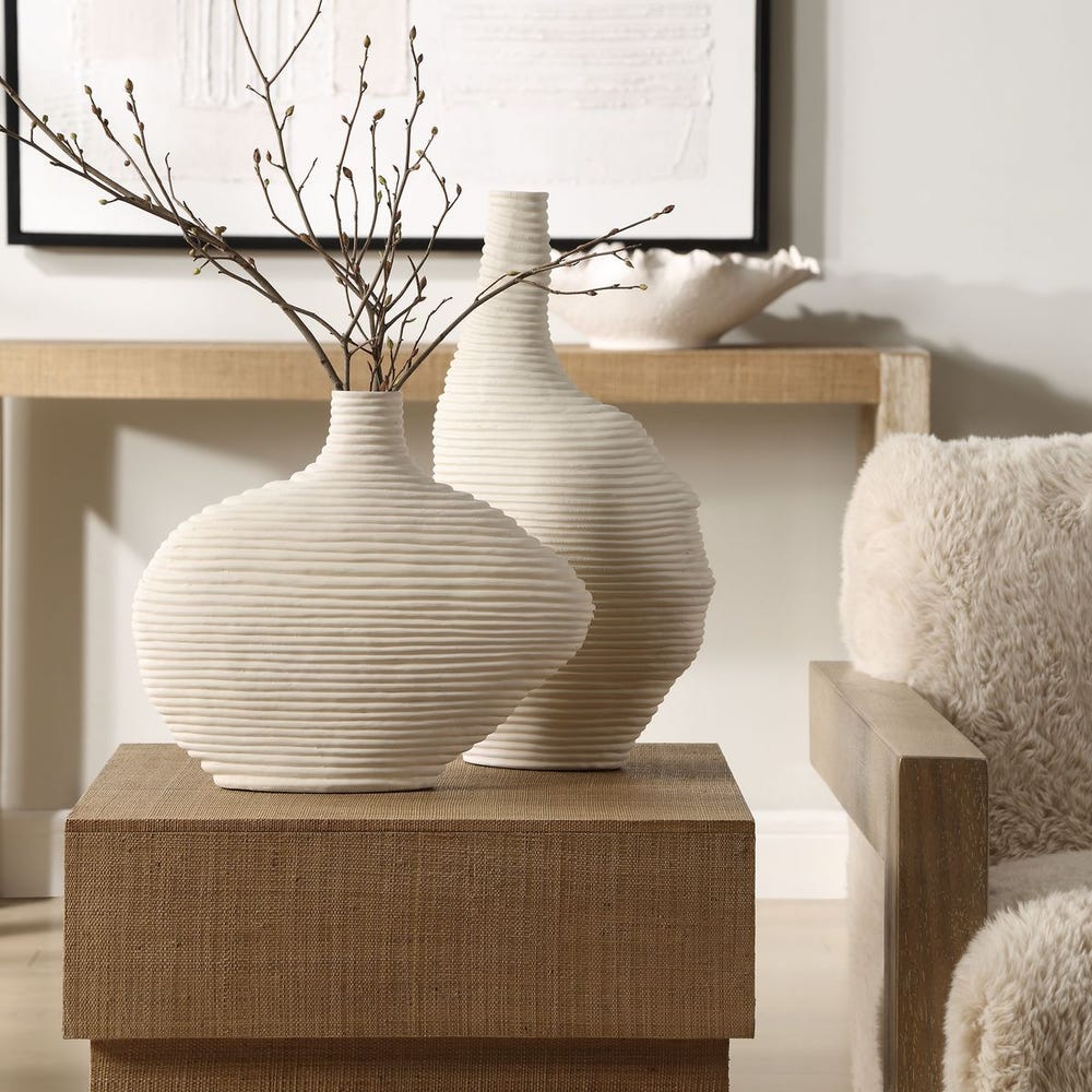 White Duostacked Vases  Set of 2