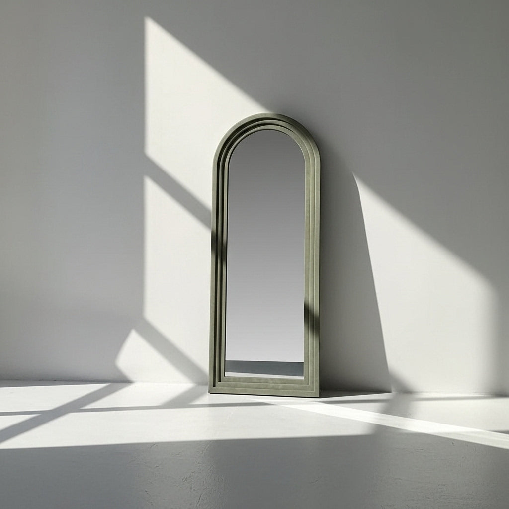 Green Arch Leather-Wrapped Mirror